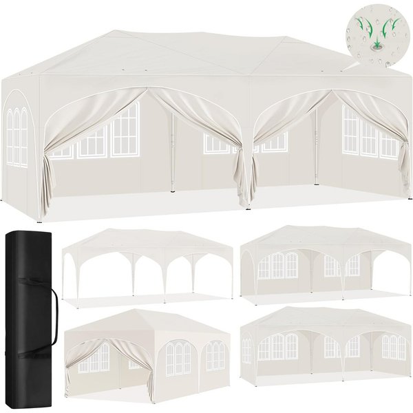 EUGAD Pavillon, mit 6 Seitenteilen, 3x6 m, Pop-Up Faltpavillon, für Camping Strand Garten, mit Tasche