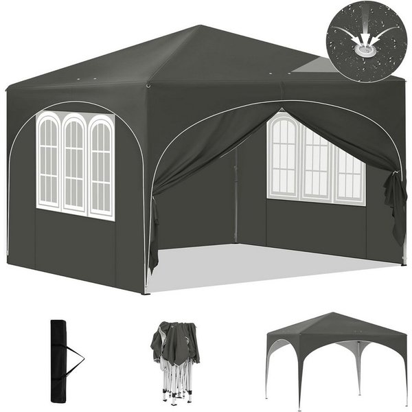 EUGAD Pavillon, mit 4 Seitenteilen, Pop-Up Faltpavillon, 3x3 m, mit Seitenwänden Fenstern Tasche, stabil