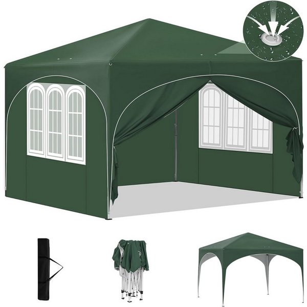 EUGAD Pavillon, mit 4 Seitenteilen, Pop-Up Faltpavillon, 3x3 m, mit Seitenwänden Fenstern Tasche, stabil