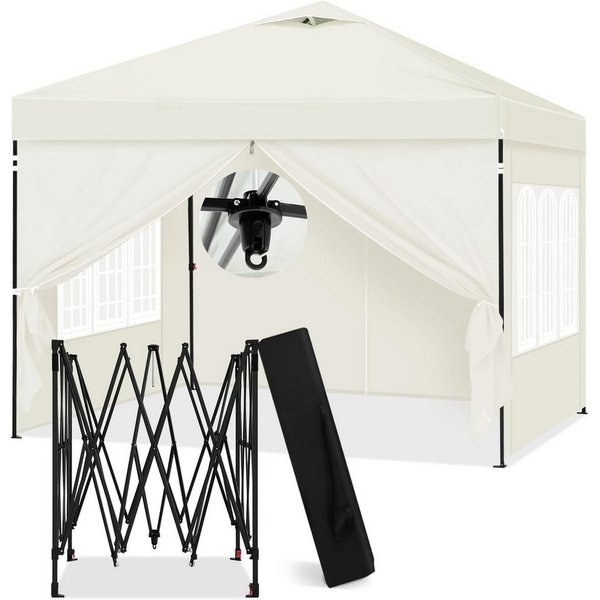 EUGAD Pavillon, mit 4 Seitenteilen, 3x3 m, mit Seitenwänden, höhenverstellbar, UV Schutz, wasserfest