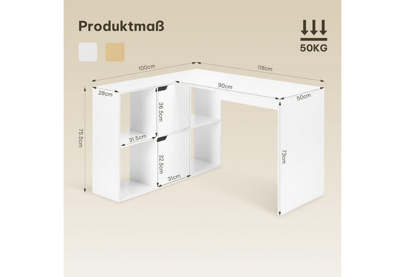 EUGAD Schreibtisch (1-St), L Form, Eckschreibtisch 118x100x75 cm – Bild 3 von 5