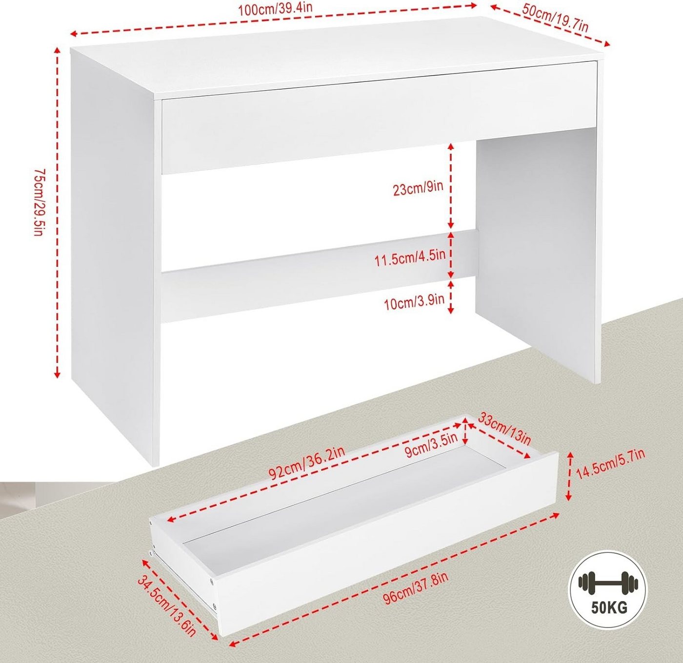 EUGAD Schreibtisch (1-St), Bürotisch PC Tisch mit Schublade&Stauraum – Bild 3 von 5