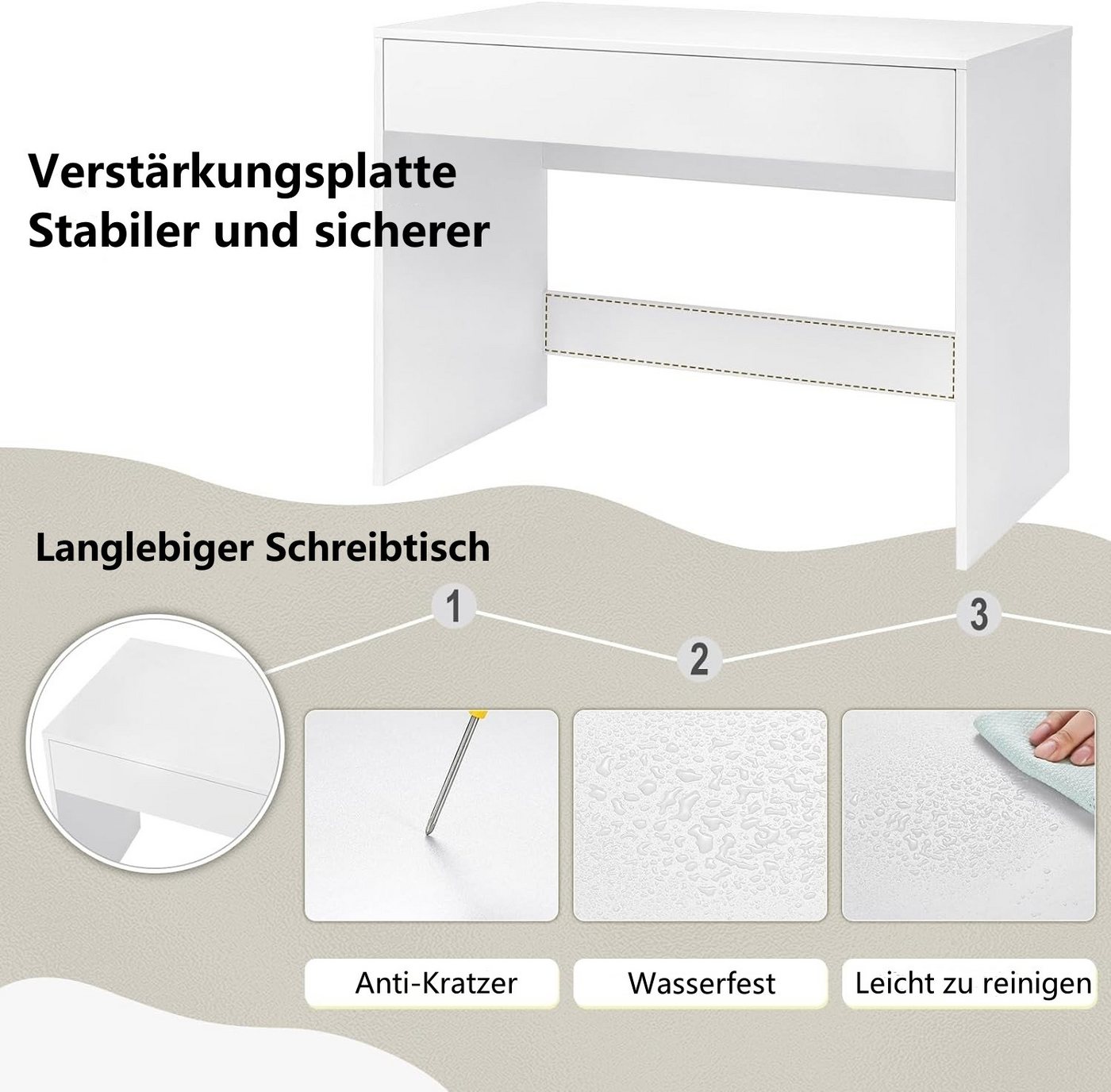 EUGAD Schreibtisch (1-St), Bürotisch PC Tisch mit Schublade&Stauraum – Bild 4 von 5