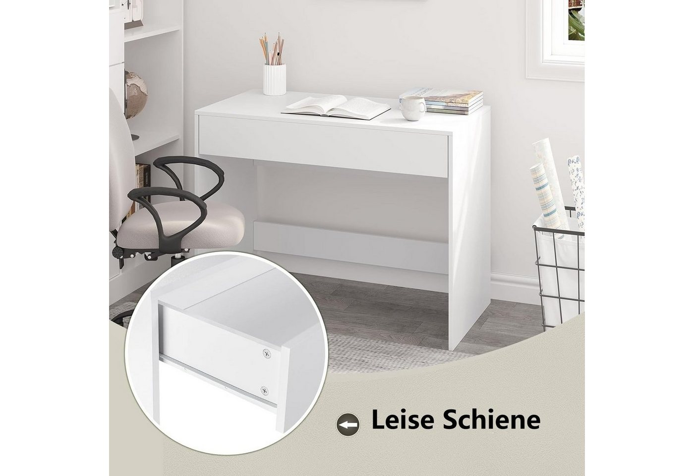 EUGAD Schreibtisch (1-St), Bürotisch PC Tisch mit Schublade&Stauraum – Bild 5 von 5