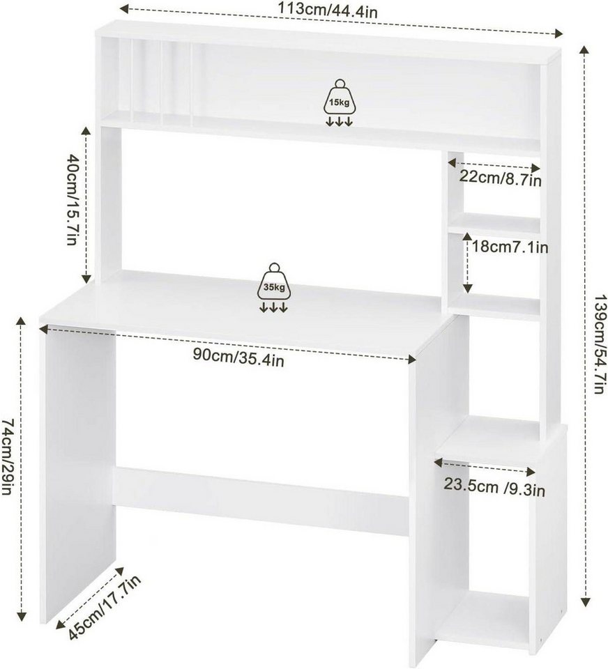 EUGAD Schreibtisch (1-St), Computertisch, 5-stufiges Bücherregal, mit Stauraum – Bild 3 von 5