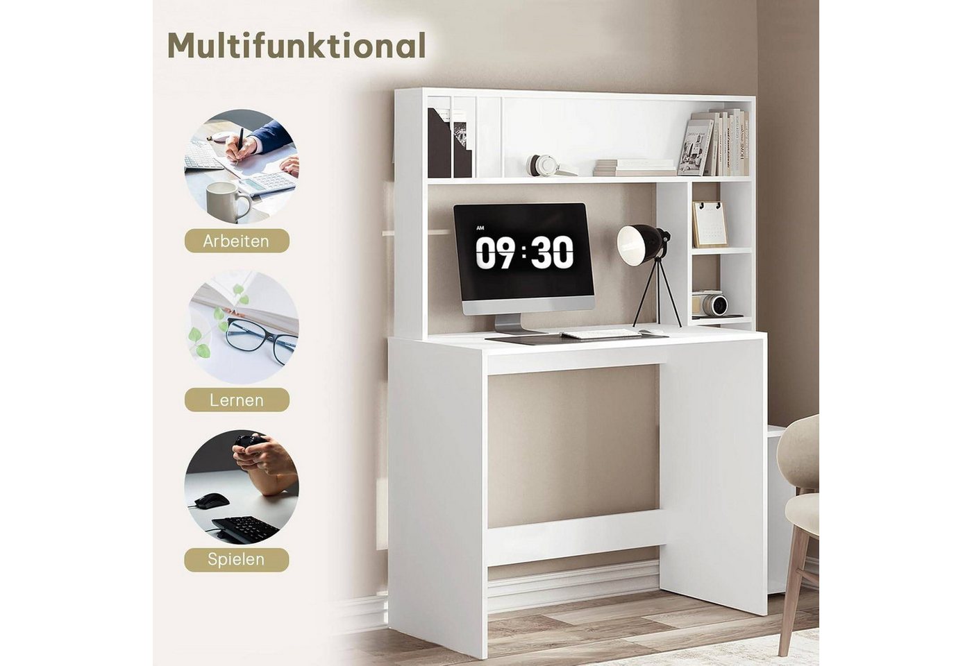 EUGAD Schreibtisch (1-St), Computertisch, 5-stufiges Bücherregal, mit Stauraum – Bild 5 von 5