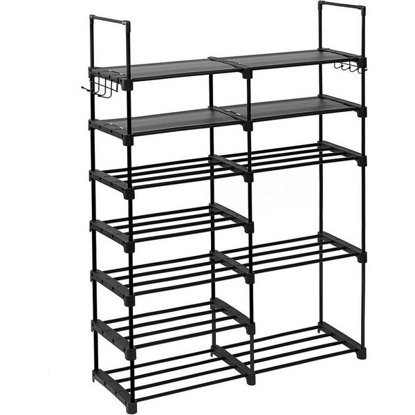 EUGAD Schuhregal, 1-tlg., aus Metall, mit 7 Ebenen, 10 Haken, schwarz