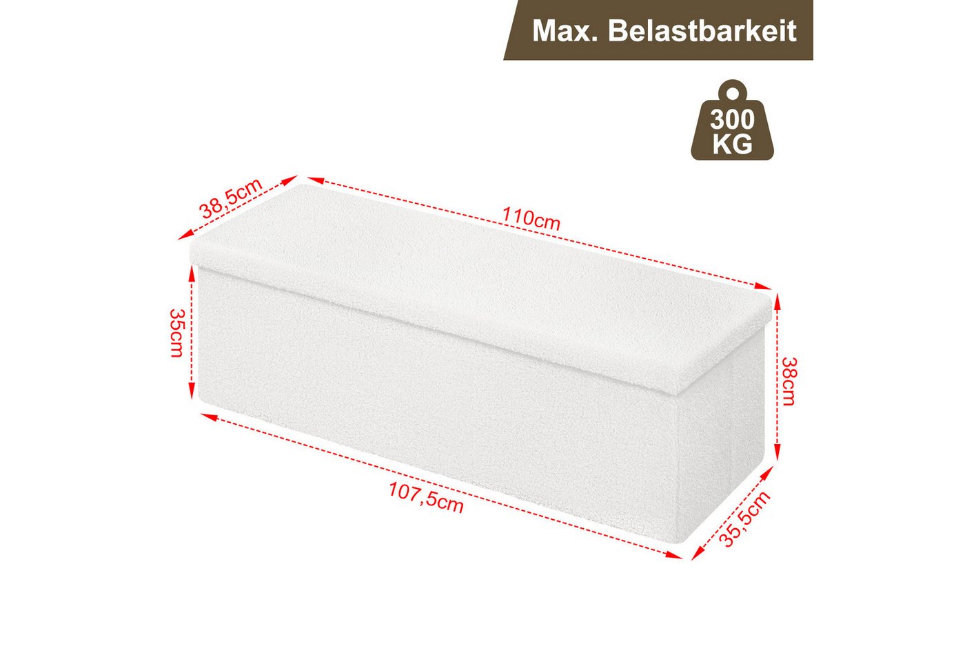 EUGAD Sitzbank (1-St), mit Stauraum, Teddystoff-Bezug, 200 kg belastbar – Bild 3 von 5
