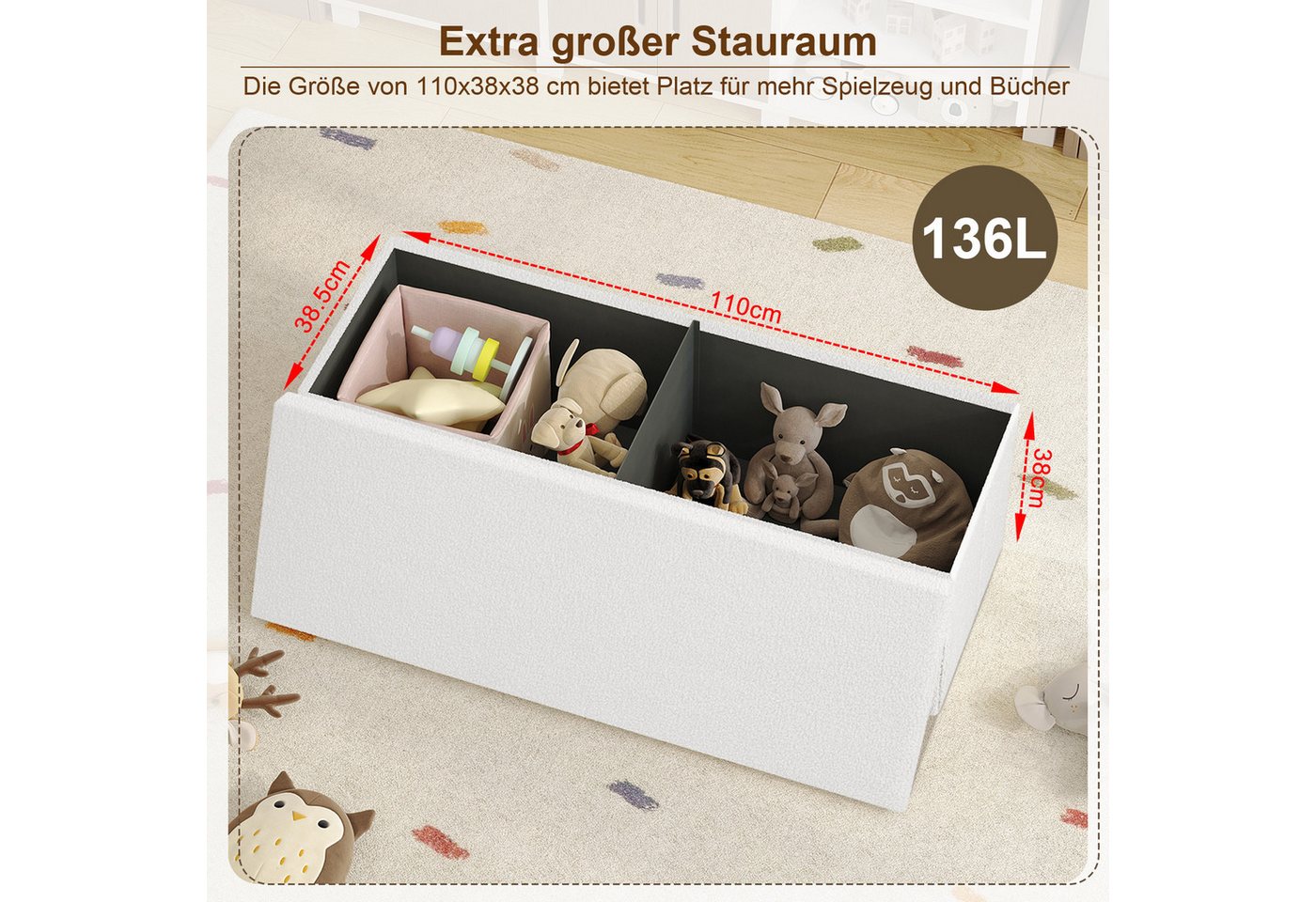 EUGAD Sitzbank (1-St), mit Stauraum, Teddystoff-Bezug, 200 kg belastbar – Bild 4 von 5