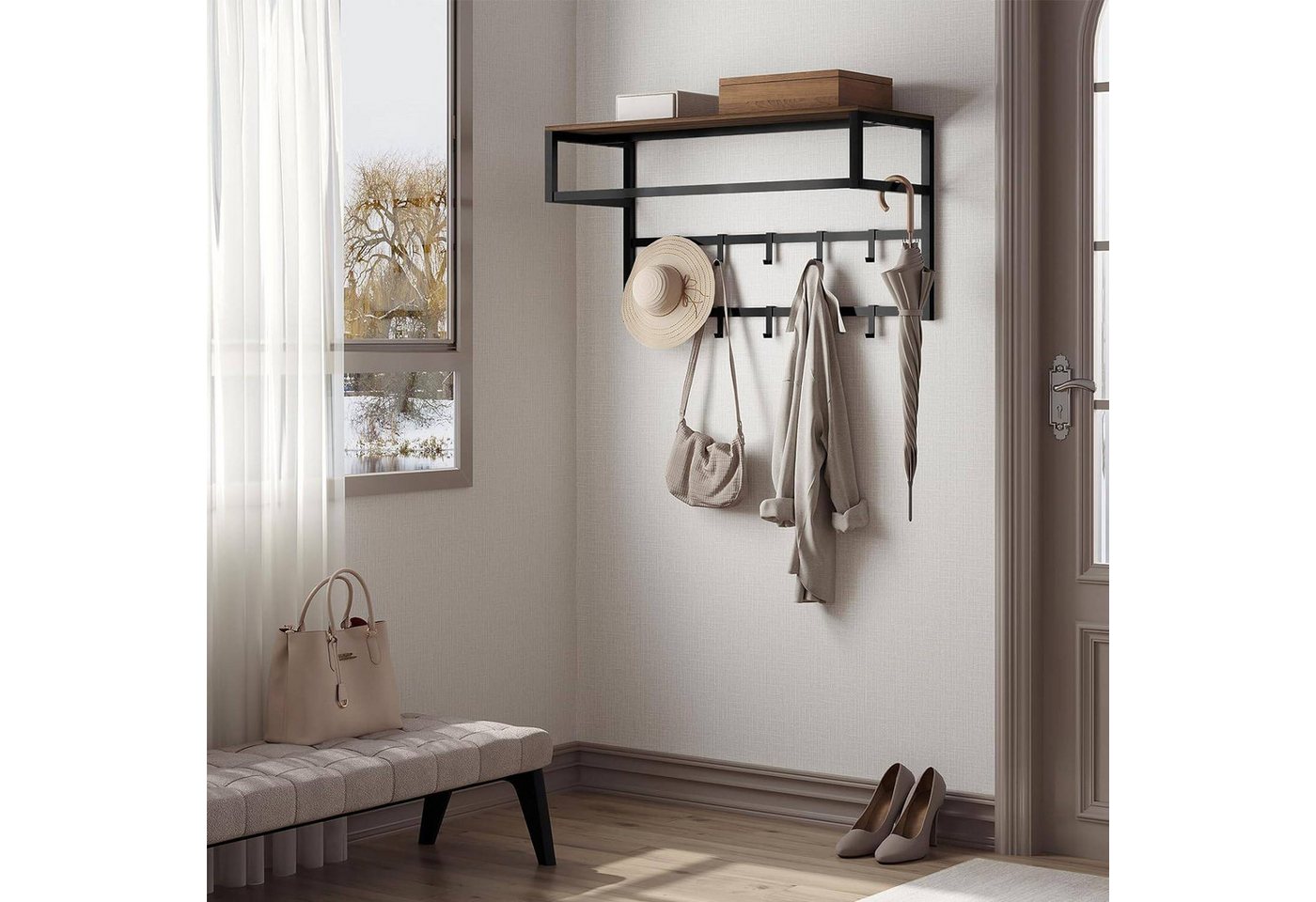 EUGAD Wandgarderobe (1 St), mit Ablage 10 Haken, 80x41x30 cm – Bild 2 von 5
