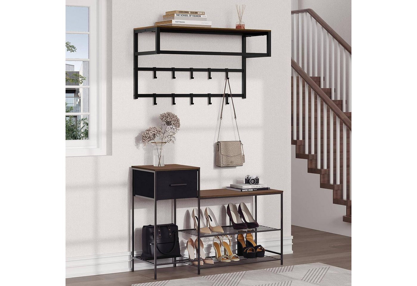 EUGAD Wandgarderobe (1 St), mit Ablage 10 Haken, 80x41x30 cm – Bild 4 von 5
