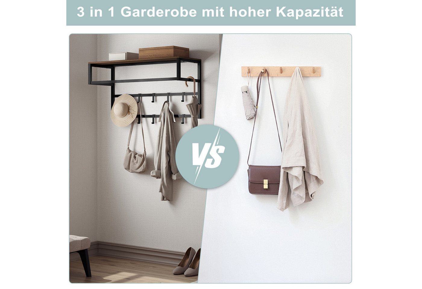 EUGAD Wandgarderobe (1 St), mit Ablage 10 Haken, 80x41x30 cm – Bild 5 von 5
