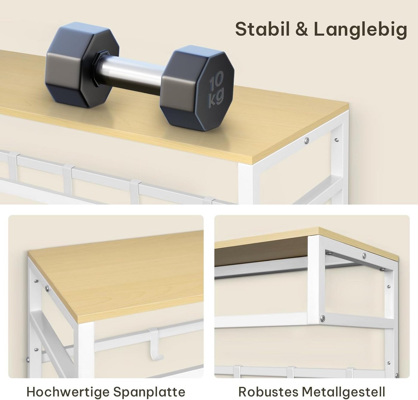 EUGAD Wandgarderobe (1 St), mit Ablage 10 Haken, 80x41x30 cm – Bild 5 von 5