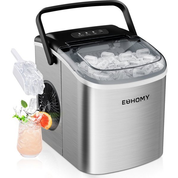 EUHOMY Eiswürfelmaschine Eiswürfelmaschine, 12 kg/24h, 2 Eisgrößen, selbstreinigend, kompakt, Leise, kompakt und schnell einsatzbereit fuer den taeglichen Eisbe