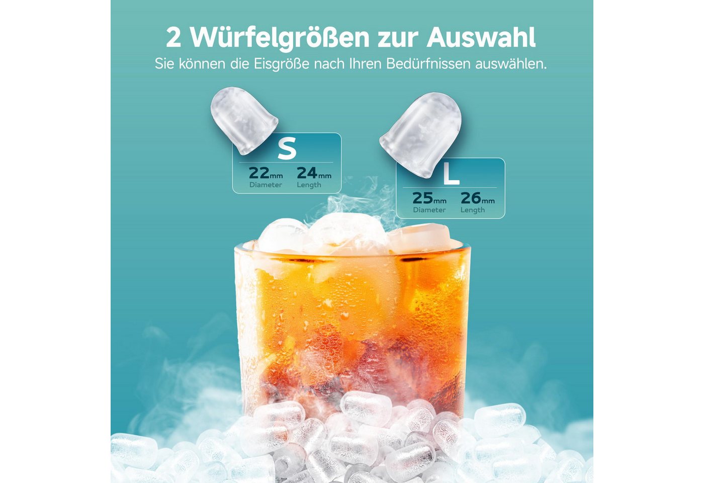 EUHOMY Eiswürfelmaschine Eiswürfelmaschine, 12 kg/24h, 2 Eisgrößen, selbstreinigend, kompakt, Leise, kompakt und schnell einsatzbereit fuer den taeglichen Eisbe – Bild 2 von 5