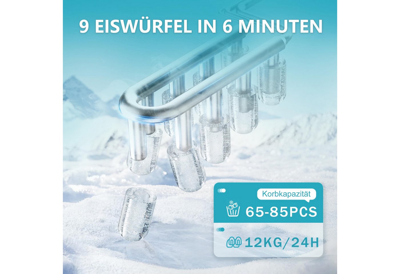 EUHOMY Eiswürfelmaschine Eiswürfelmaschine, 12 kg/24h, 2 Eisgrößen, selbstreinigend, kompakt, Leise, kompakt und schnell einsatzbereit fuer den taeglichen Eisbe – Bild 4 von 5