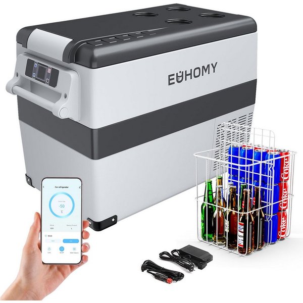 EUHOMY Elektrische Kühlbox Auto-Kompressor-Kühlbox mit App-Steuerung,12 V/240 V Kühlschrank, -20 °C bis 20 °C, Tragbarer Kühlschrank für Camping, Reisen und LKW