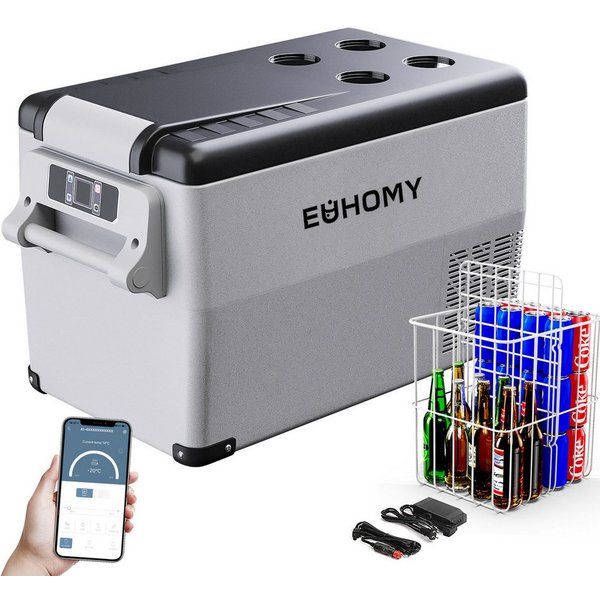 EUHOMY Elektrische Kühlbox Auto-Kompressor-Kühlbox mit App-Steuerung,12 V/240 V Kühlschrank, -20 °C bis 20 °C, Tragbarer Kühlschrank für Camping, Reisen und LKW