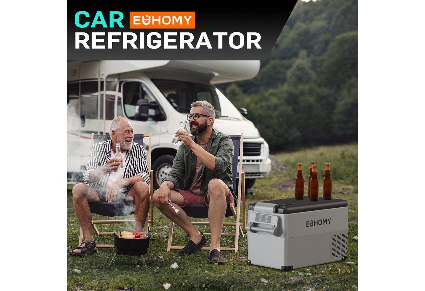 EUHOMY Elektrische Kühlbox Auto-Kompressor-Kühlbox mit App-Steuerung,12 V/240 V Kühlschrank, -20 °C bis 20 °C, Tragbarer Kühlschrank für Camping, Reisen und LKW – Bild 4 von 5