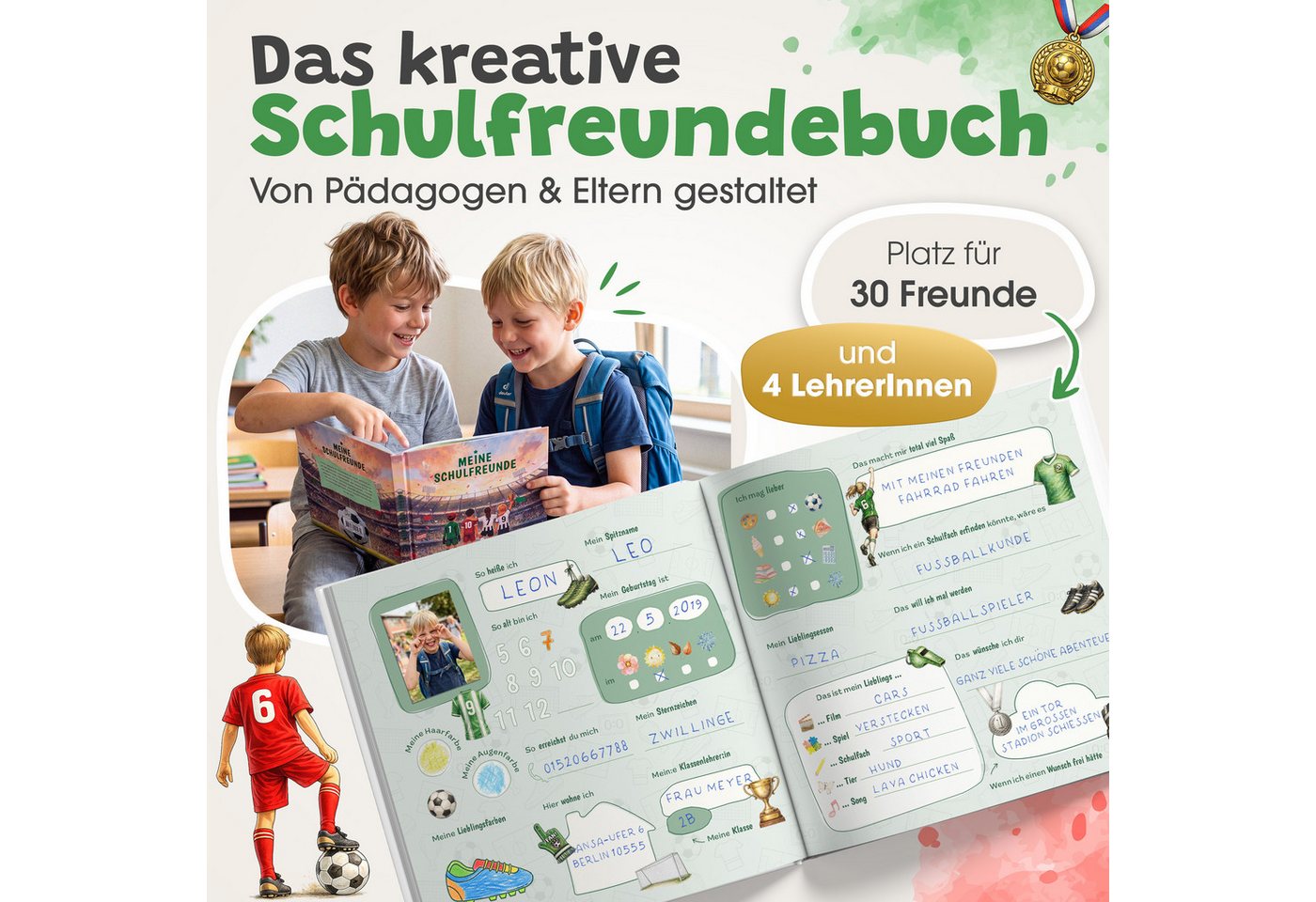 Eulentaler Freundebuch Junge (Schule) I von Pädagogen gestaltet, Autos, Monstertrucks & Goldprägung, Geschenk für Schulkinder – Bild 3 von 5