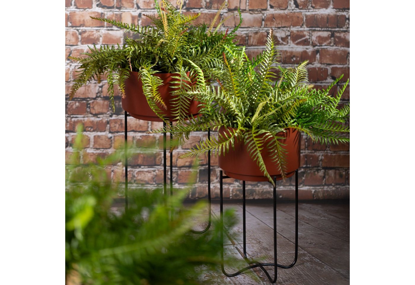 Eurofirany Blumentopf Blumentopf, Blumetopf mit elegantem Ständer aus Metall Gold Schwarz Weiß Blau – Bild 2 von 2