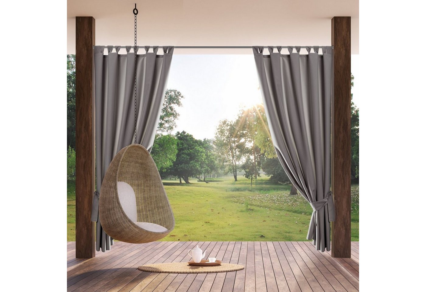 Eurofirany Outdoorvorhang GARDEN, wasserdichter Terrassenvorhang (1 St), Schlaufen, Lichtschutz, Polyester, für Pavillon, Pergola & Balkon, wetterfest, UV-Schut – Bild 2 von 5