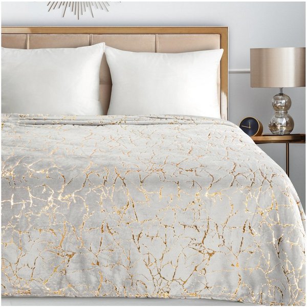Wohndecke MARMOR, Eurofirany, 150x200 goldenes Marmor-Muster, silber, creme, schwarz, weiß