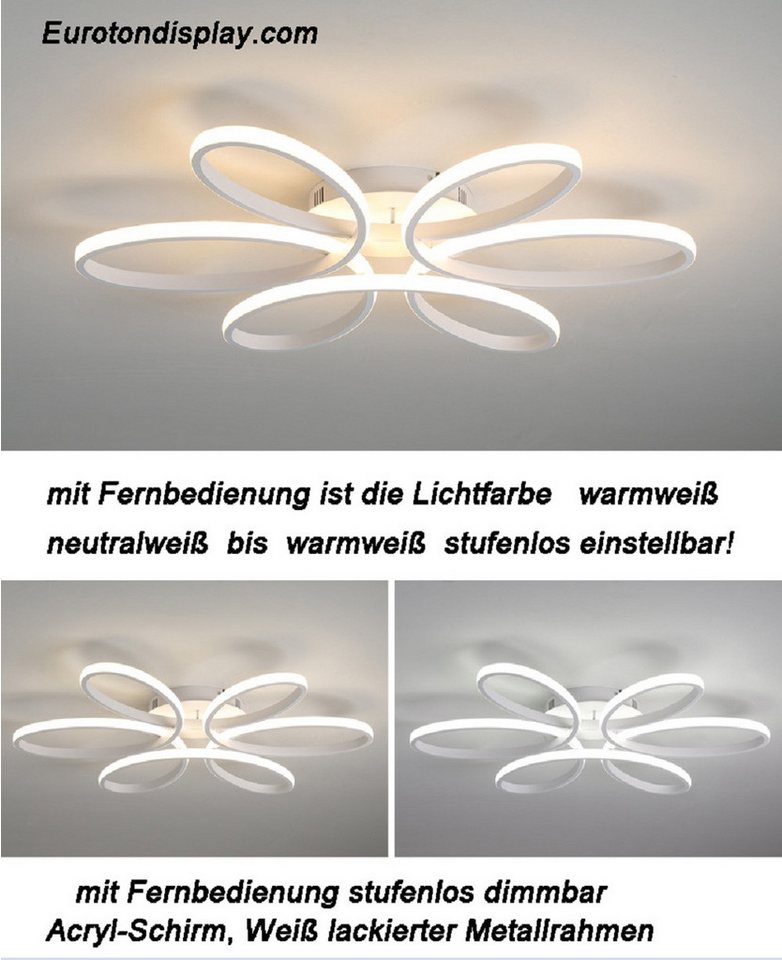 Eurohandisplay LED Deckenleuchte LED Deckenlampe Fernbedienung Lichtfarbe einstellbar dimmbar Leuchte, LED fest integriert, Warm- bis Kaltweiß einstellbar, Lich – Bild 3 von 5