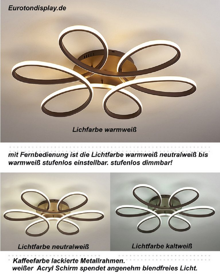 Eurohandisplay LED Deckenleuchte LED Deckenlampe Fernbedienung Lichtfarbe einstellbar dimmbar Leuchte, LED fest integriert, Warm- bis Kaltweiß einstellbar, Lich – Bild 3 von 4