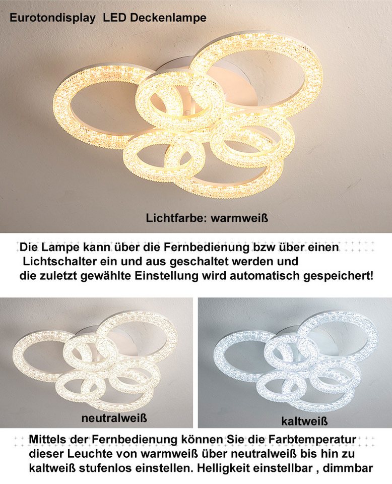 Eurohandisplay LED Deckenleuchte LED Deckenlampe Fernbedienung Lichtfarbe/Helligkeit einstellbar, LED fest integriert, Warmweiß mit Kaltweiß einstellbar, Lichtf – Bild 2 von 2