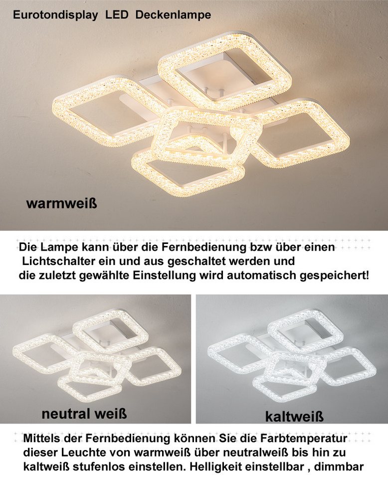 Eurohandisplay LED Deckenleuchte LED Deckenlampe Lampe Fernbedienung Lichtfarbe/Helligkeit einstellbar, LED fest integriert, Einstellbar, Mit Fernbedienung Lich – Bild 4 von 4