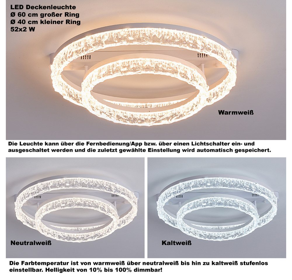 Eurohandisplay LED Deckenleuchte LED Deckenleuchte Fernbedienung/Handy-App Lichtfarbe einstellbar, LED fest integriert, Warmweiß- bis Kaltweiß, Lichtfarbe und H – Bild 4 von 5