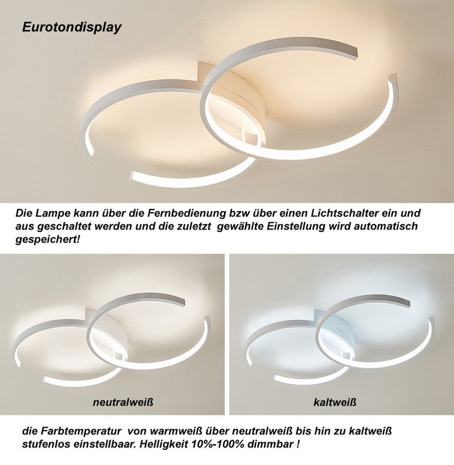 Eurohandisplay LED Deckenleuchte LED Deckenleuchte Fernbedienung Lichtfarbe einstellbar dimmbar Lampe, LED fest integriert, Warmweiß bis Kaltweiß, Lichtfarbe un – Bild 3 von 5