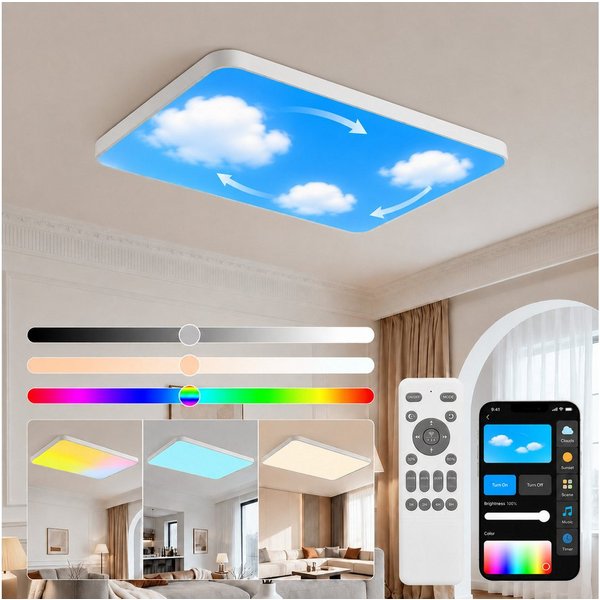 Eurohandisplay LED Deckenleuchte LED Deckenleuchte 698 RGBIC dynamische Himmel- & Naturlichteffekte, LED fest integriert, RGBIC, Neutralweiß, Kaltweiß, Warmweiß