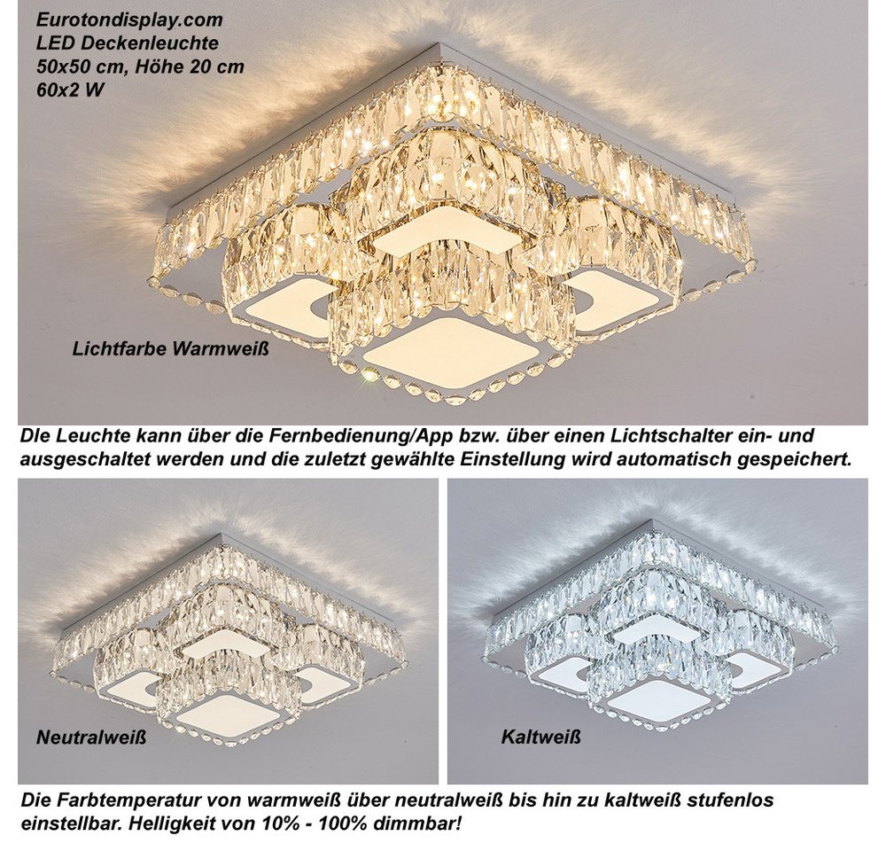 Eurohandisplay LED Deckenleuchte LED Deckenleuchte Kristall Lichtfarbe einstellbar mit Fernbedienung, LED fest integriert, Tageslichtweiß, Lichtfarbe und Hellig – Bild 3 von 5