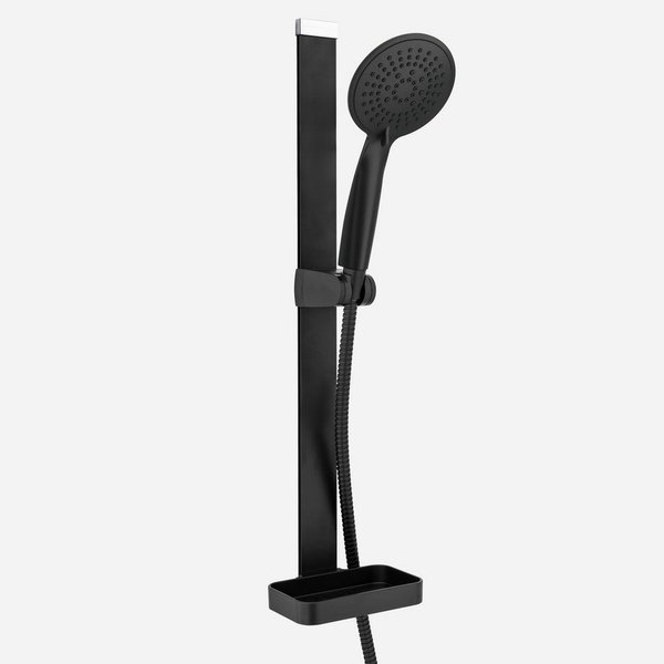 Euroshowers GmbH Duschbrause Duschstange Set ohne Bohren mit Duschkopf 3M Klebemontage Schwarz, (Komplettes Duschset mit Duschstange, Handbrause, Brauseschlauch