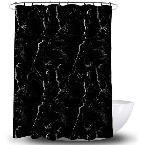 Euroshowers GmbH Duschvorhang Marmor Schwarz 180 × 200 cm Polyester mit 12 Ringen Breite 180 cm