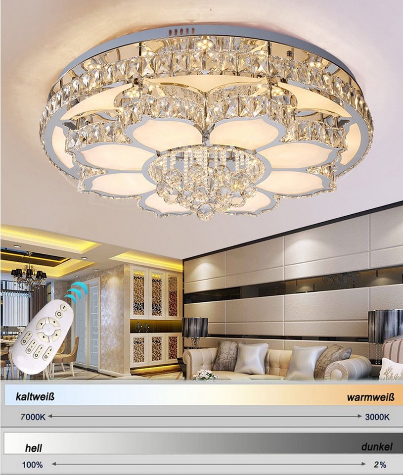 Euroton LED Deckenleuchte LED Pendelleuchte mit Fernbedienung Kristall Edelstahl energiesparend, LED fest integriert, Neutralweiß, Kaltweiß, Warmweiß, Mit Fernb – Bild 3 von 5