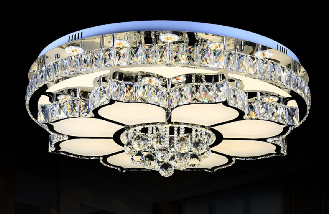 Euroton LED Deckenleuchte LED Pendelleuchte mit Fernbedienung Kristall Edelstahl energiesparend, LED fest integriert, Neutralweiß, Kaltweiß, Warmweiß, Mit Fernb – Bild 4 von 5