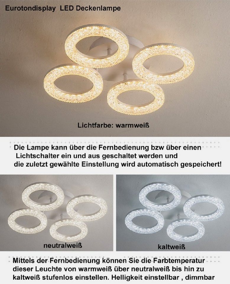 Eurotondisplay LED Deckenleuchte LED Deckenlampe Fernbedienung Lichtfarbe/Helligkeit einstellbar, LED fest integriert, mit Fernbedienung kaltweiß-neutalweiß -wa – Bild 4 von 5