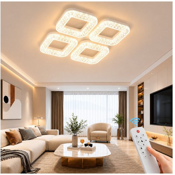 Eurotondisplay LED Deckenleuchte LED Deckenleuchte dimmbar mit Fernbedienung, stufenlos 3000–7000 K, LED fest integriert, Warm- bis Kaltweiß, mit Fernbedienung 