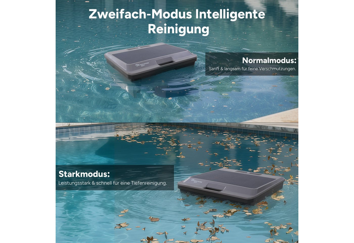 EVERCROSS BOT Poolroboter Y9T Pool Skimmer, intelligente Pfadplanung, Tasten & App-Bedienung, (automatisches Andocken, Tasten & App-Bedienung, max 140), Solarau – Bild 2 von 5