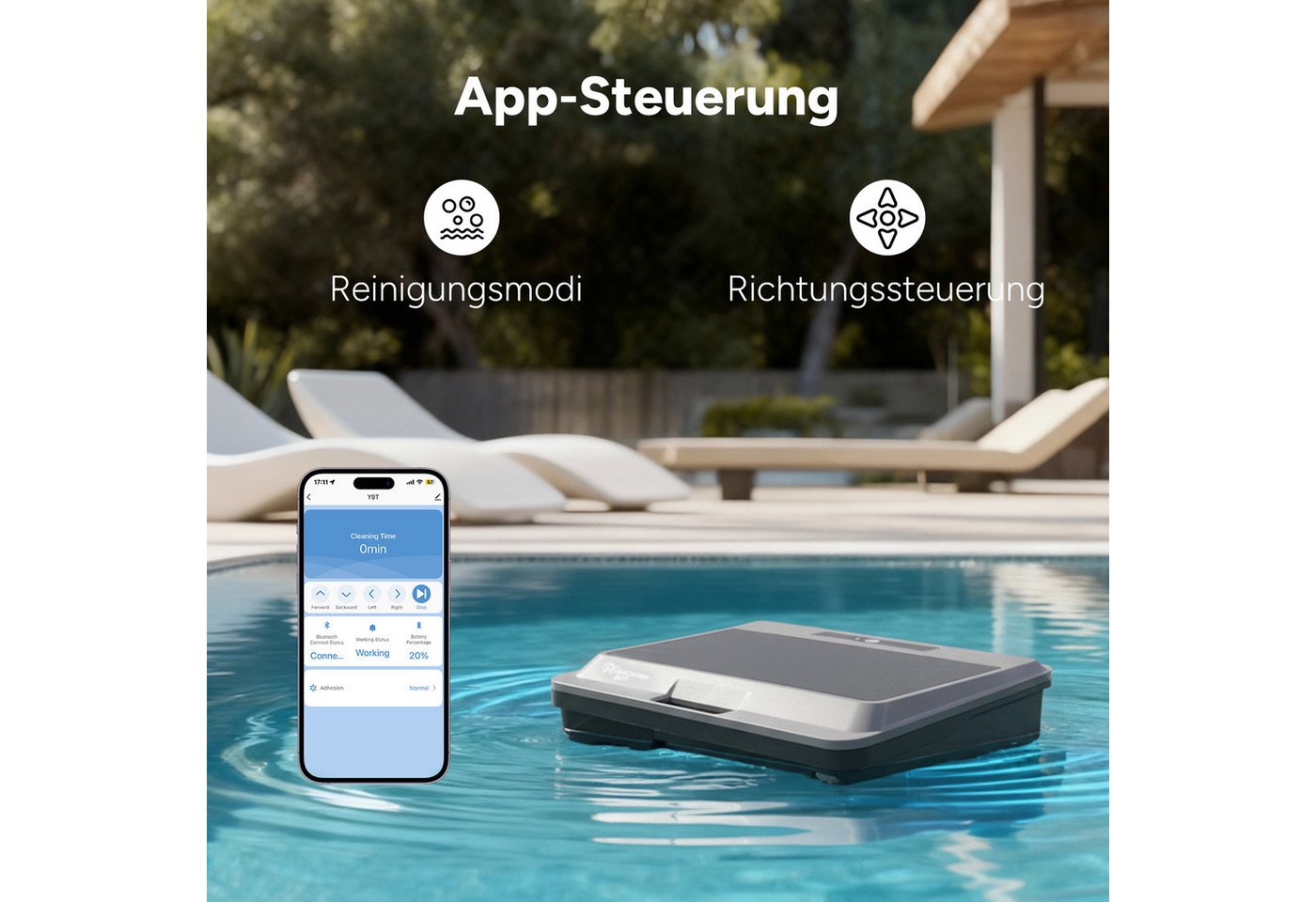 EVERCROSS BOT Poolroboter Y9T Pool Skimmer, intelligente Pfadplanung, Tasten & App-Bedienung, (automatisches Andocken, Tasten & App-Bedienung, max 140), Solarau – Bild 5 von 5