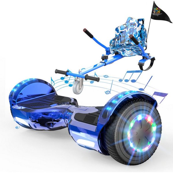 EVERCROSS TECH Balance Scooter Kart 6.5” Hoverboard mit Sitz, Leuchtende Reifen, Bluetooth-Musik, LED-Lichter, bis zu 10-15 km, Geschenke für Kinder