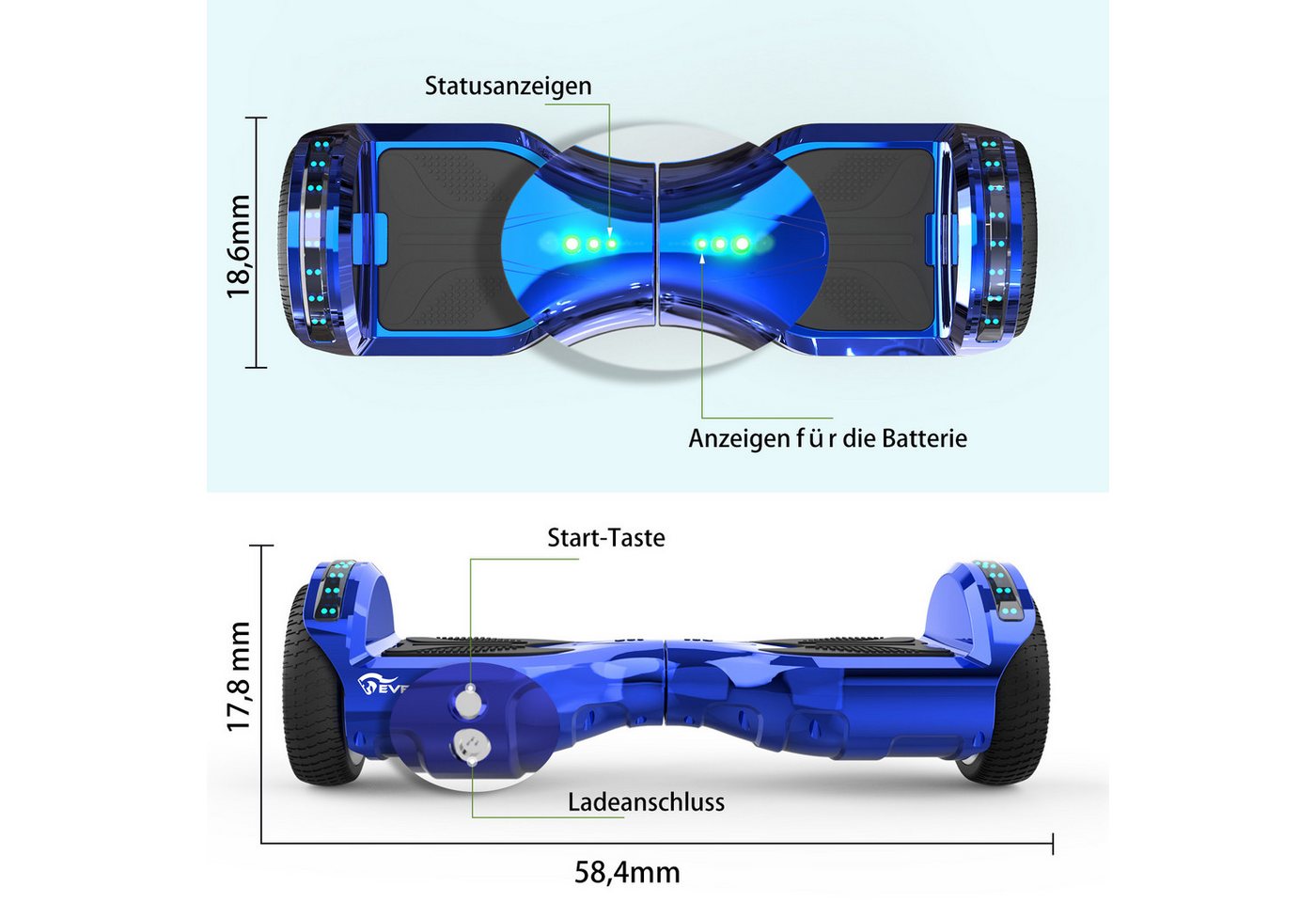 EVERCROSS TECH Balance Scooter Kart 6.5” Hoverboard mit Sitz, Leuchtende Reifen, Bluetooth-Musik, LED-Lichter, bis zu 10-15 km, Geschenke für Kinder – Bild 3 von 5