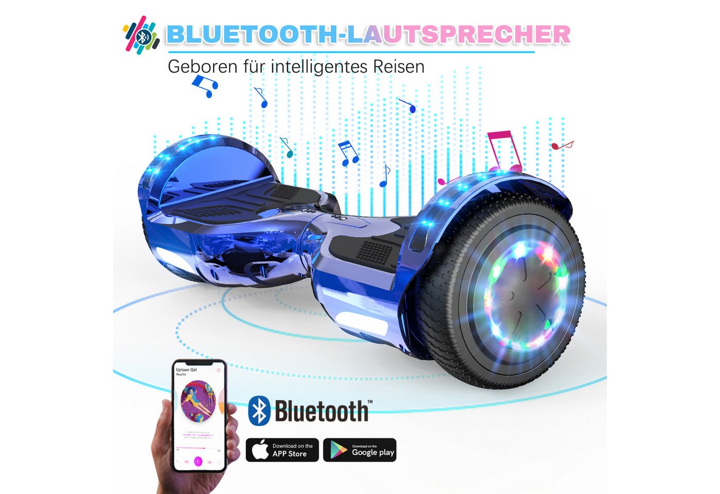 EVERCROSS TECH Balance Scooter Kart 6.5” Hoverboard mit Sitz, Leuchtende Reifen, Bluetooth-Musik, LED-Lichter, bis zu 10-15 km, Geschenke für Kinder – Bild 5 von 5