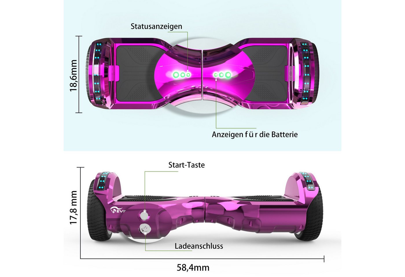 EVERCROSS TECH Balance Scooter Kart 6.5” Hoverboard mit Sitz, Leuchtende Reifen, Bluetooth-Musik, LED-Lichter, bis zu 10-15 km, Geschenke für Kinder – Bild 3 von 5