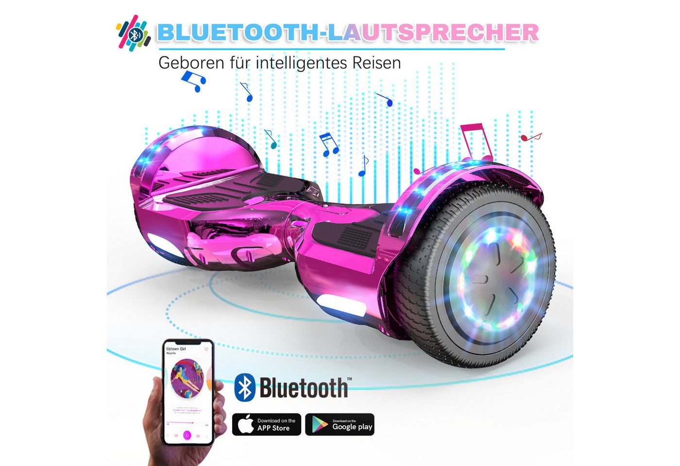 EVERCROSS TECH Balance Scooter Kart 6.5” Hoverboard mit Sitz, Leuchtende Reifen, Bluetooth-Musik, LED-Lichter, bis zu 10-15 km, Geschenke für Kinder – Bild 5 von 5