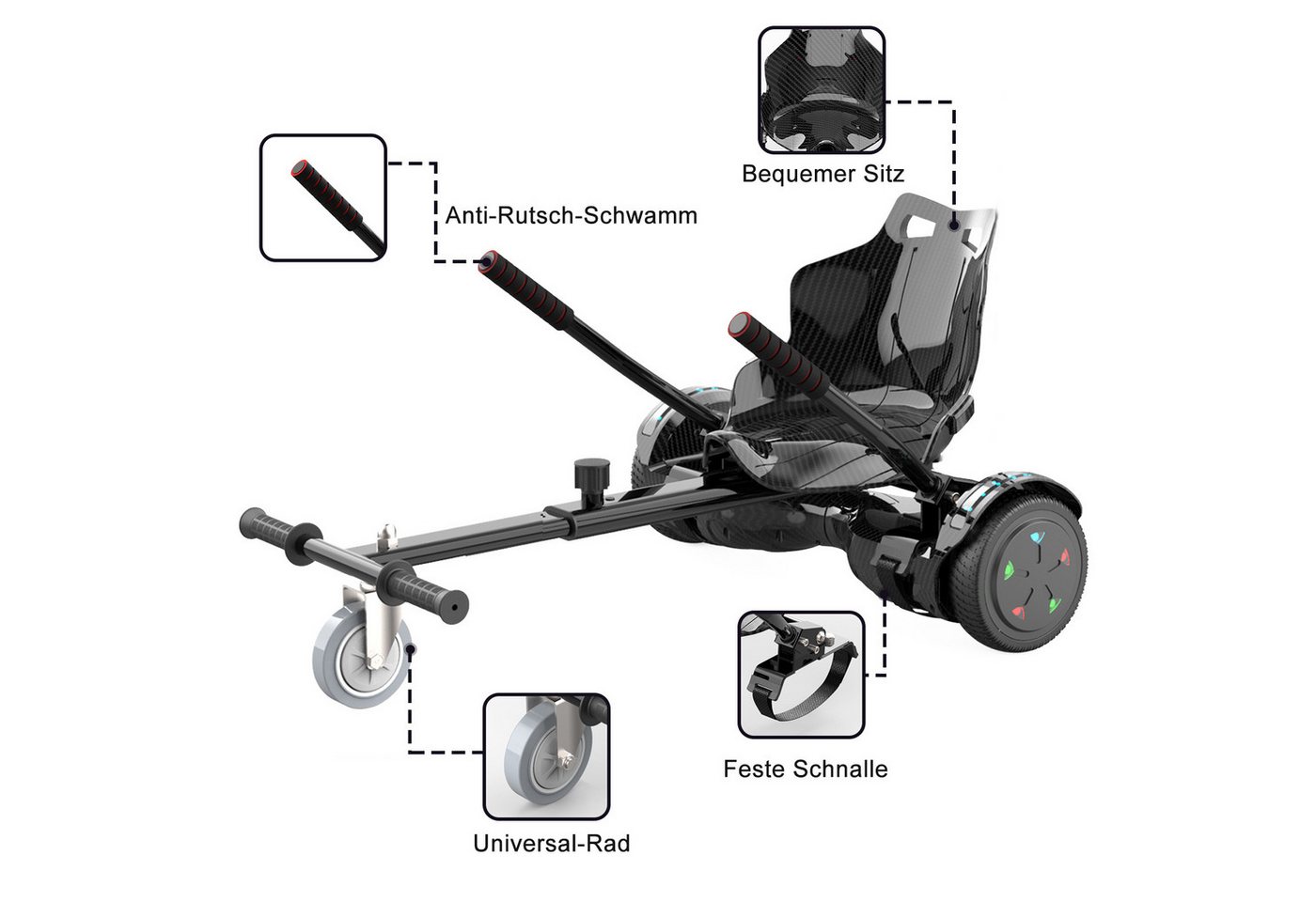 EVERCROSS TECH Balance Scooter Kart 6.5” Hoverboard mit Sitz, Leuchtende Reifen, Bluetooth-Musik, LED-Lichter, bis zu 10-15 km, Geschenke für Kinder – Bild 2 von 5