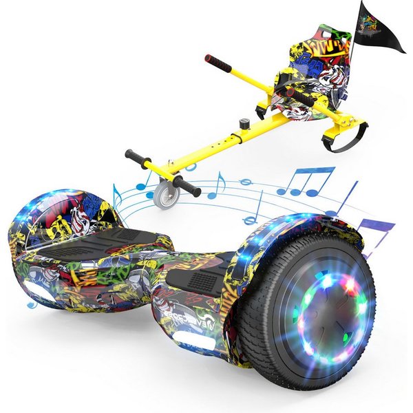 EVERCROSS TECH Balance Scooter Kart 6.5” Hoverboard mit Sitz, Leuchtende Reifen, Bluetooth-Musik, LED-Lichter, bis zu 10-15 km, Geschenke für Kinder